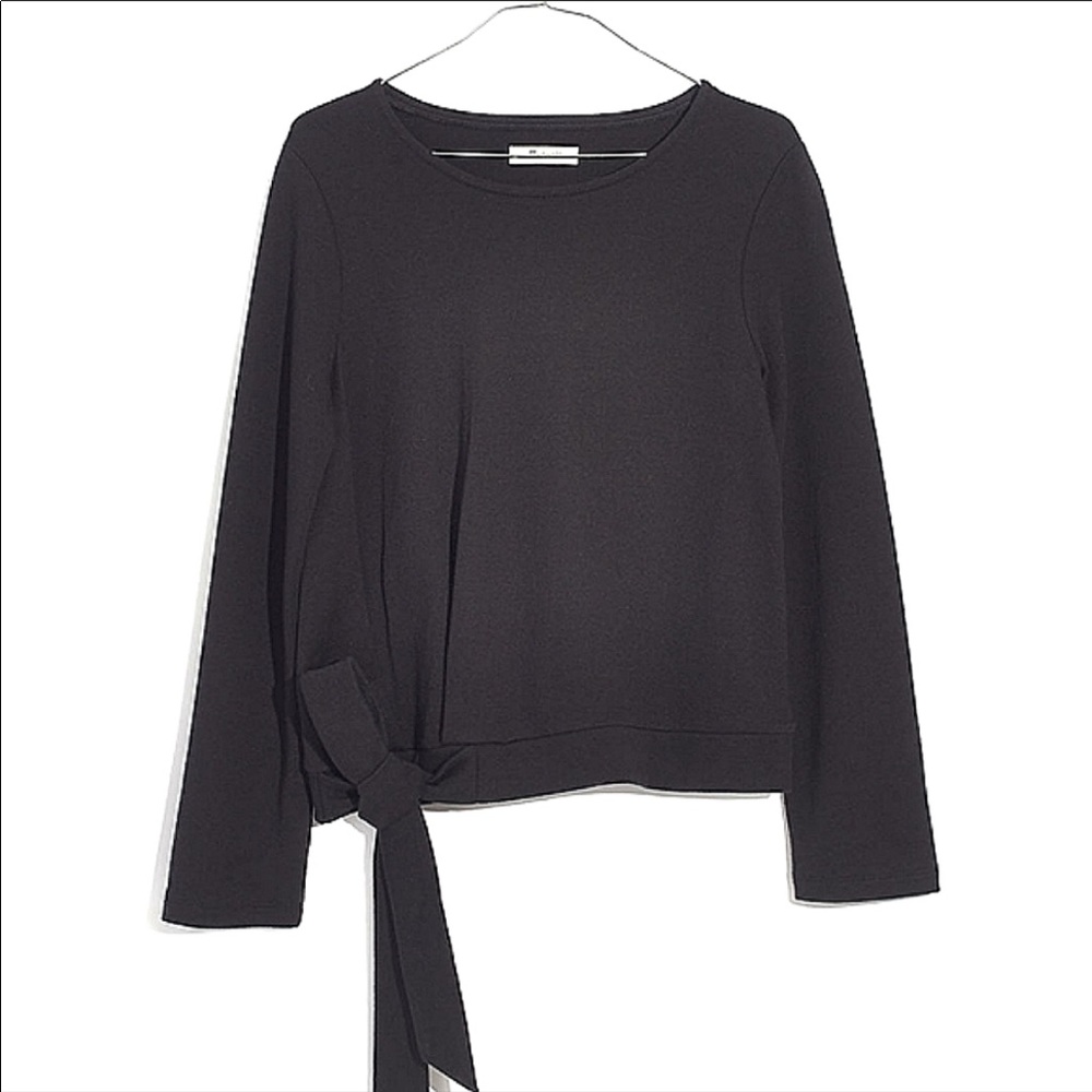Madewell Black Long Sleeve Cotton Tee with Side Tie